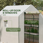 '-Outsunny 4.6' x 4.7' Portable Greenhouse, Water/UV Resistant Walk-In Hot House w/ 2 Tier U-Shape Flower Rack, Roll Up Door, Ventilating Windows, White - Outdoor Style Company