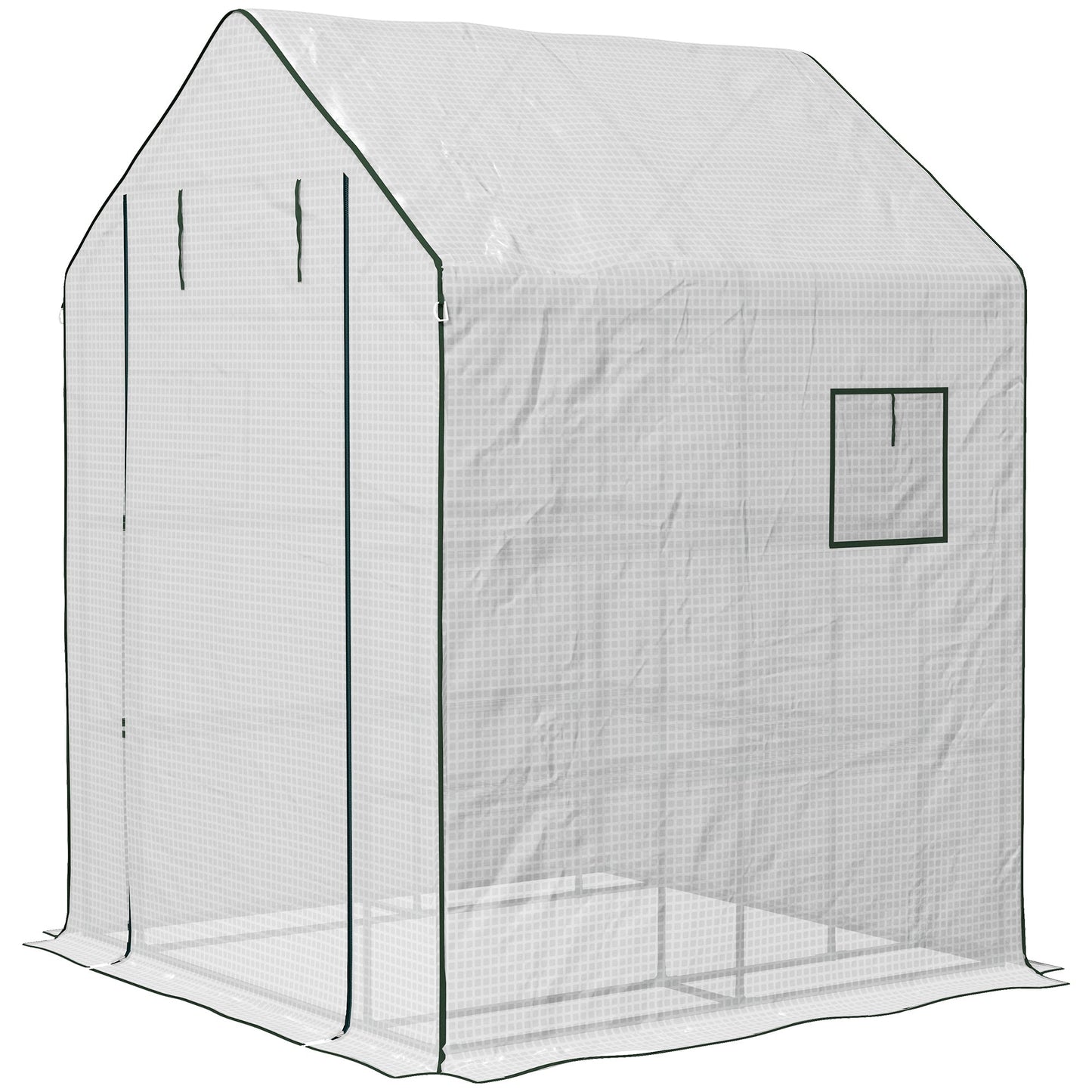 '-Outsunny 4.6' x 4.7' Portable Greenhouse, Water/UV Resistant Walk-In Hot House w/ 2 Tier U-Shape Flower Rack, Roll Up Door, Ventilating Windows, White - Outdoor Style Company