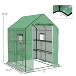 '-Outsunny 4.6' x 4.7' Portable Greenhouse, Water/UV Resistant Walk-In Hot House w/ 2 Tier U-Shape Flower Rack, Roll Up Door, Windows, Green - Outdoor Style Company