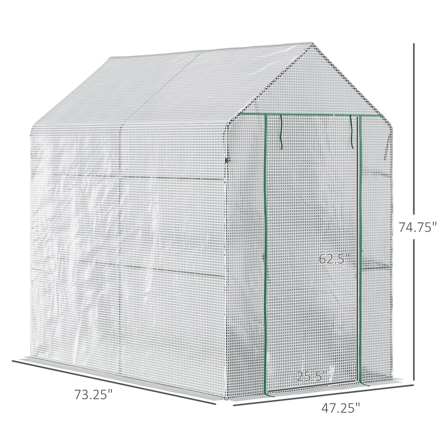 -Outsunny 47" x 73"x 75" Walk-in Small Greenhouse, Outdoor Portable Plant Flower Growing Hot House with Roll-up Door and 4 Shelves, White - Outdoor Style Company