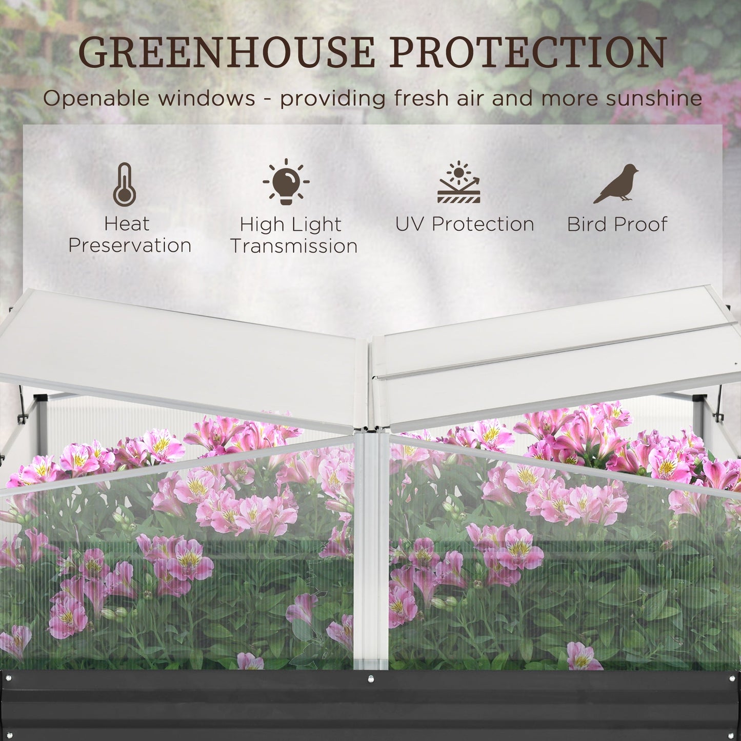 -Outsunny 49.6" x 42.1" x 26.6" Galvanized Raised Garden Bed with Greenhouse, Flowers, Vegetables for Patio, Dark Gray - Outdoor Style Company
