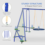 -Outsunny 5 In 1 Metal Swing Sets for Kids, Heavy Duty Frame Outdoor Swing Playset with Double Swings, Slide, Seesaw & Glider for Backyard Playground - Outdoor Style Company