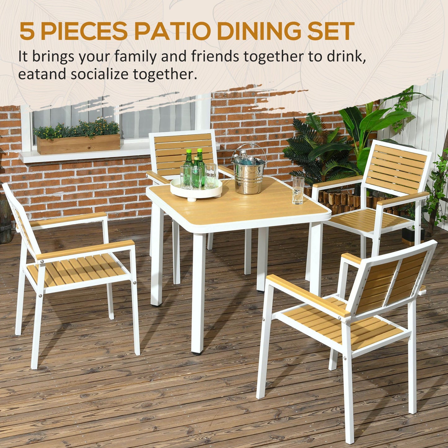 '-Outsunny 5 Pcs Patio Table and Chairs Set, Aluminum Patio Dining Set w/ HDPE Materials, Umbrella Hole, Yellow - Outdoor Style Company