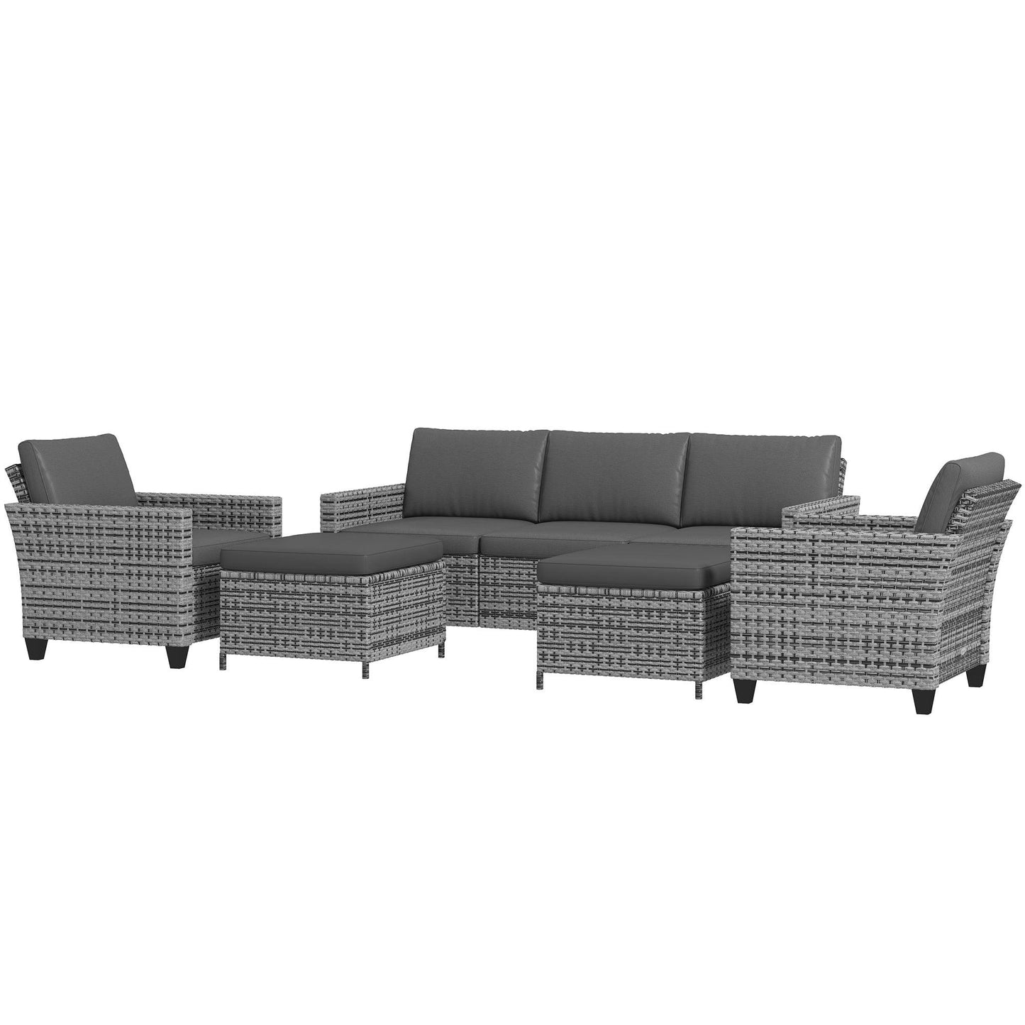 Sectional Sofa Sets - Outsunny 5 - Piece Patio Furniture Set with PE Rattan Three - Seater Sofa, Armchairs, Footstools, Cushions, Mixed Gray - Outdoor Style Company