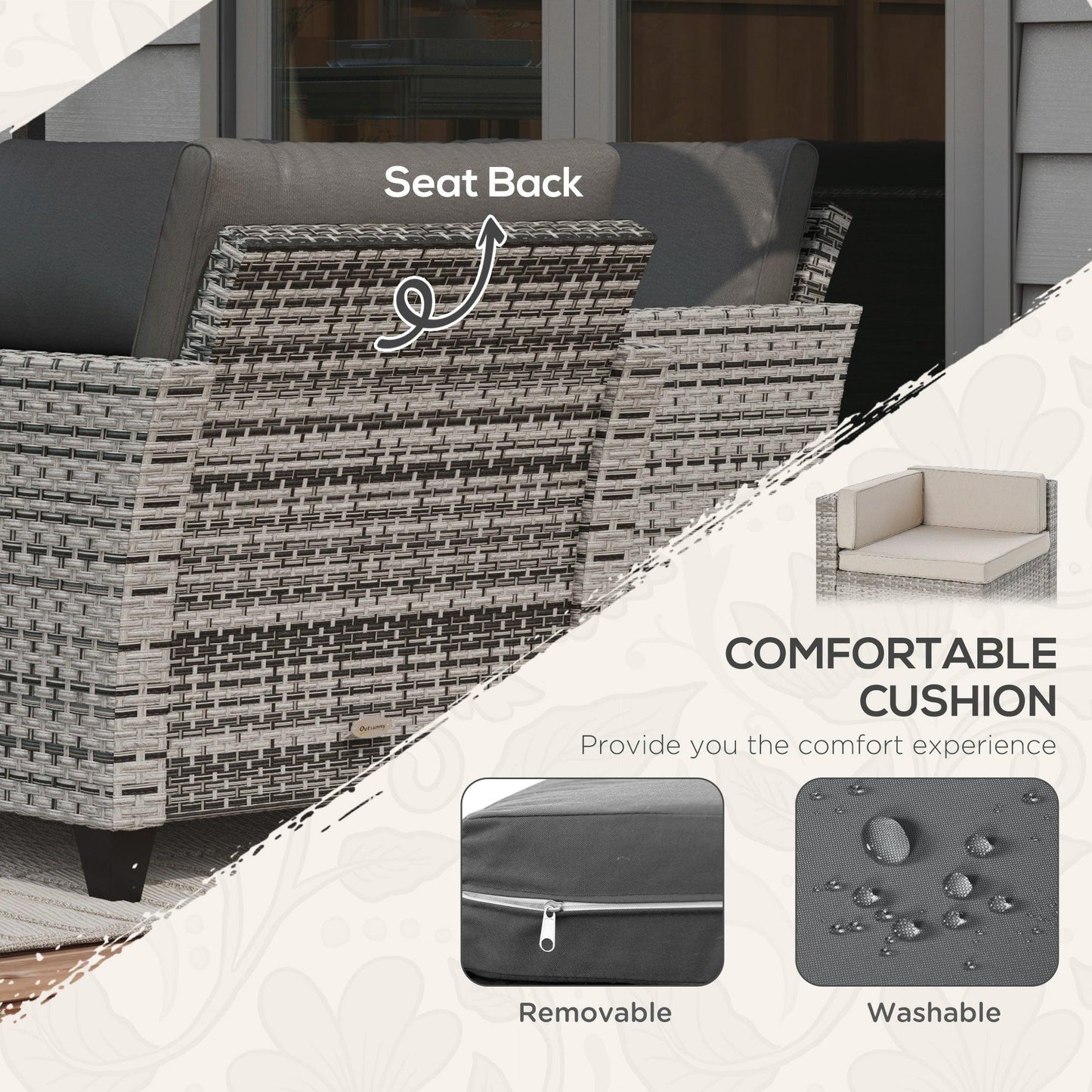 Sectional Sofa Sets - Outsunny 5 - Piece Patio Furniture Set with PE Rattan Three - Seater Sofa, Armchairs, Footstools, Cushions, Mixed Gray - Outdoor Style Company