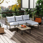 Coffee Tables - Outsunny 5 - Piece Rattan Patio Furniture Set with Sofa, Chaise Lounge, Coffee Table, Footstools, Cushions, Light Gray - Outdoor Style Company