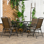 Dining Tables - Outsunny 5 Pieces Patio Table and Chairs, Foldable Wicker Outdoor Dining Table Set with Umbrella Hole, Dark Brown - Outdoor Style Company