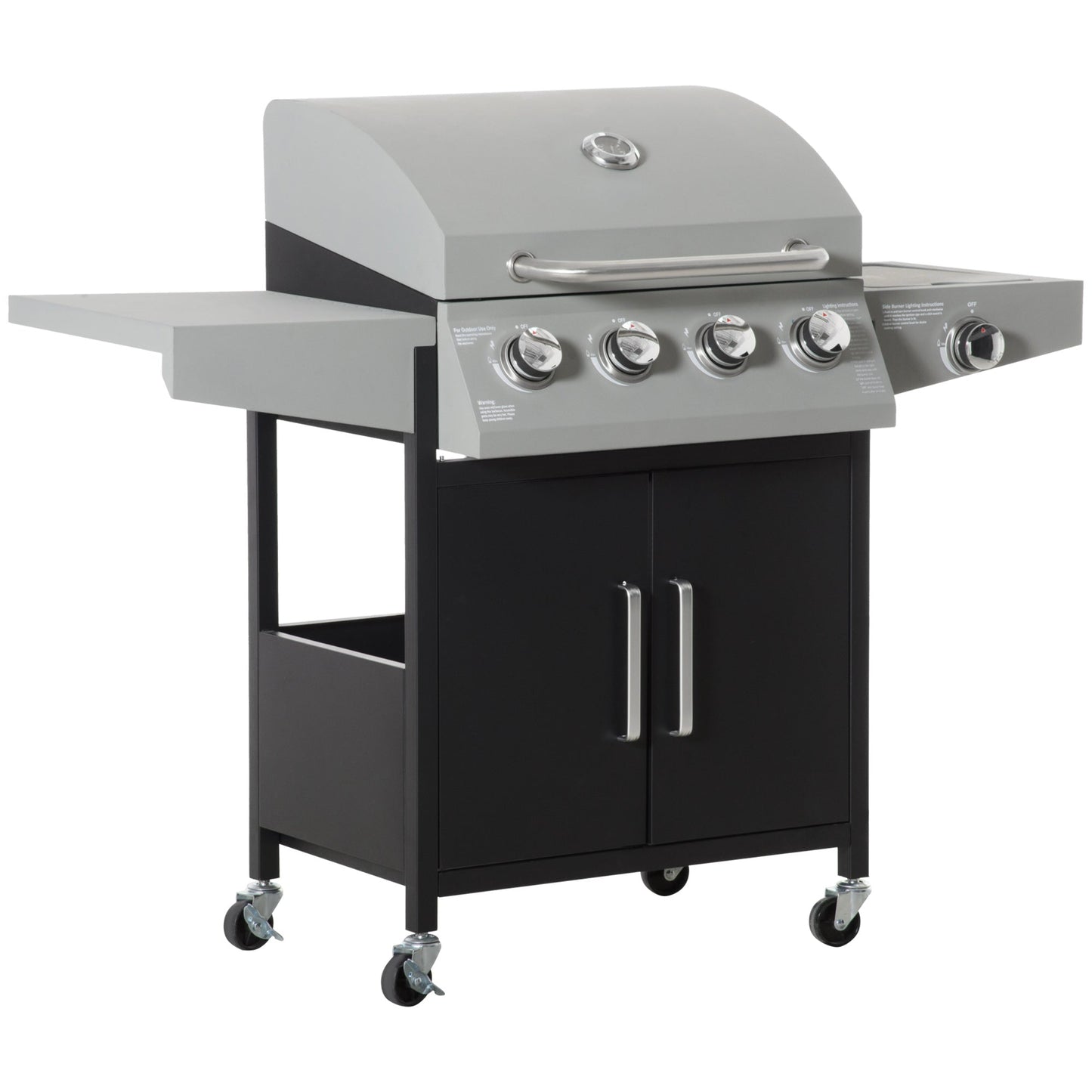 '-Outsunny 52" Barbecue Grill with Wheels, 4+1 Burner Liquid Propane Gas Grill, Outdoor Cabinet Style BBQ Trolley w/ Side Burner, Warming Rack, Silver - Outdoor Style Company