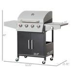 '-Outsunny 52" Barbecue Grill with Wheels, 4+1 Burner Liquid Propane Gas Grill, Outdoor Cabinet Style BBQ Trolley w/ Side Burner, Warming Rack, Silver - Outdoor Style Company