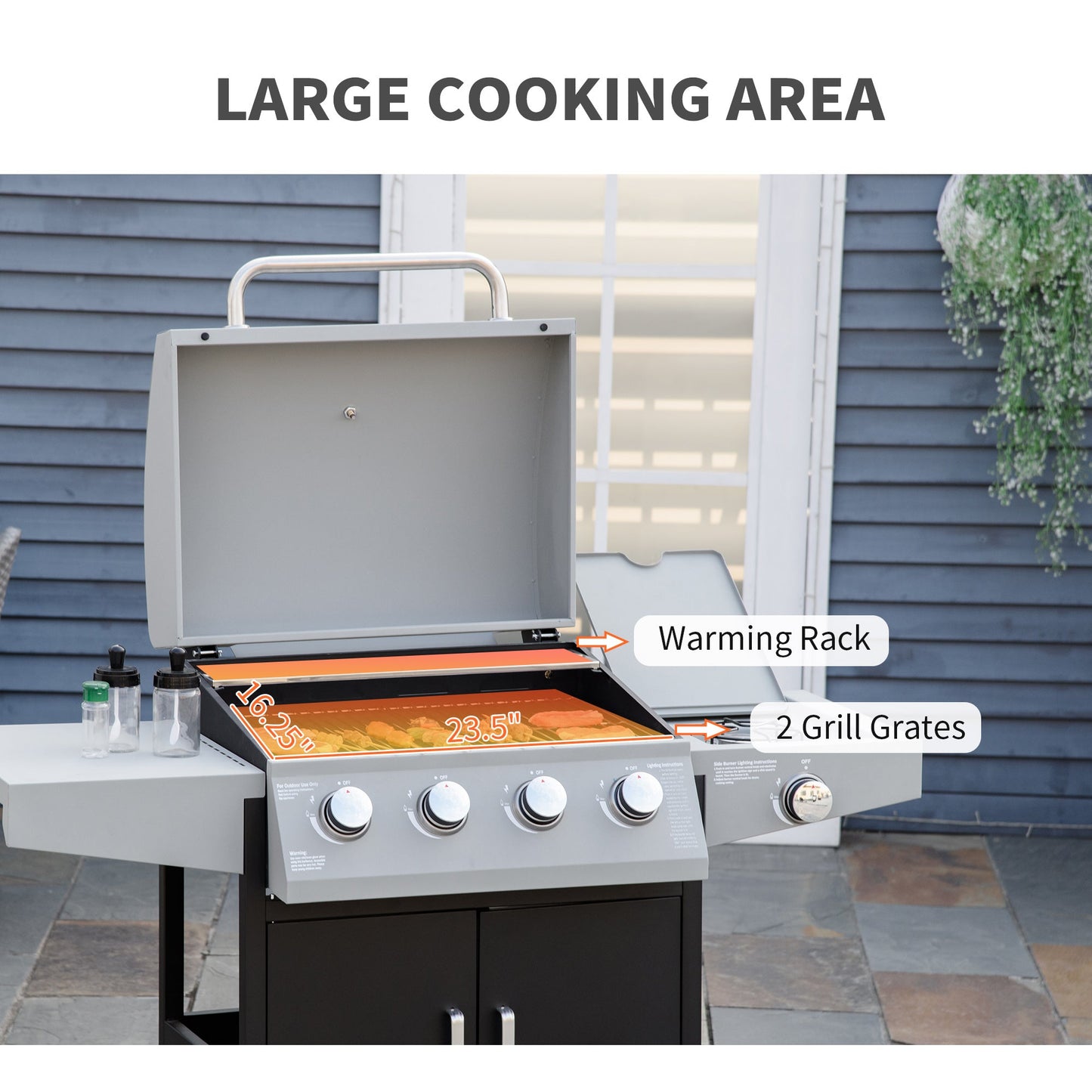 '-Outsunny 52" Barbecue Grill with Wheels, 4+1 Burner Liquid Propane Gas Grill, Outdoor Cabinet Style BBQ Trolley w/ Side Burner, Warming Rack, Silver - Outdoor Style Company