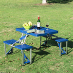 '-Outsunny 53" Camping Table and Chairs, Foldable with 4 seat plastic Portable, with Umbrella Hole, folding camping table,blue | Aosom.com - Outdoor Style Company