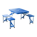 '-Outsunny 53" Camping Table and Chairs, Foldable with 4 seat plastic Portable, with Umbrella Hole, folding camping table,blue | Aosom.com - Outdoor Style Company