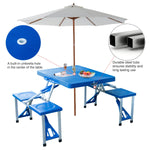 '-Outsunny 53" Camping Table and Chairs, Foldable with 4 seat plastic Portable, with Umbrella Hole, folding camping table,blue | Aosom.com - Outdoor Style Company