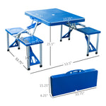 '-Outsunny 53" Camping Table and Chairs, Foldable with 4 seat plastic Portable, with Umbrella Hole, folding camping table,blue | Aosom.com - Outdoor Style Company