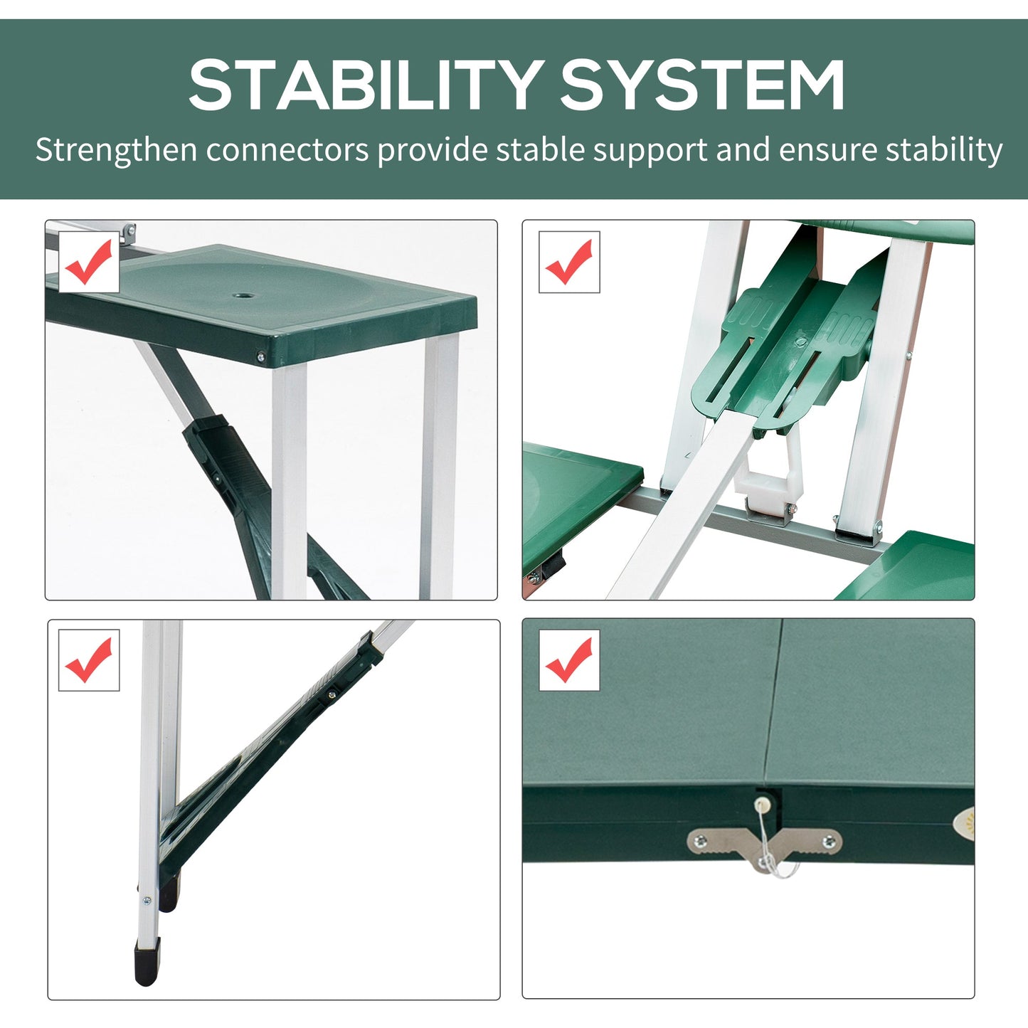 '-Outsunny 53" Camping Table and Chairs, Foldable with 4 seat plastic Portable, with Umbrella Hole, folding camping table,Green | Aosom.com - Outdoor Style Company