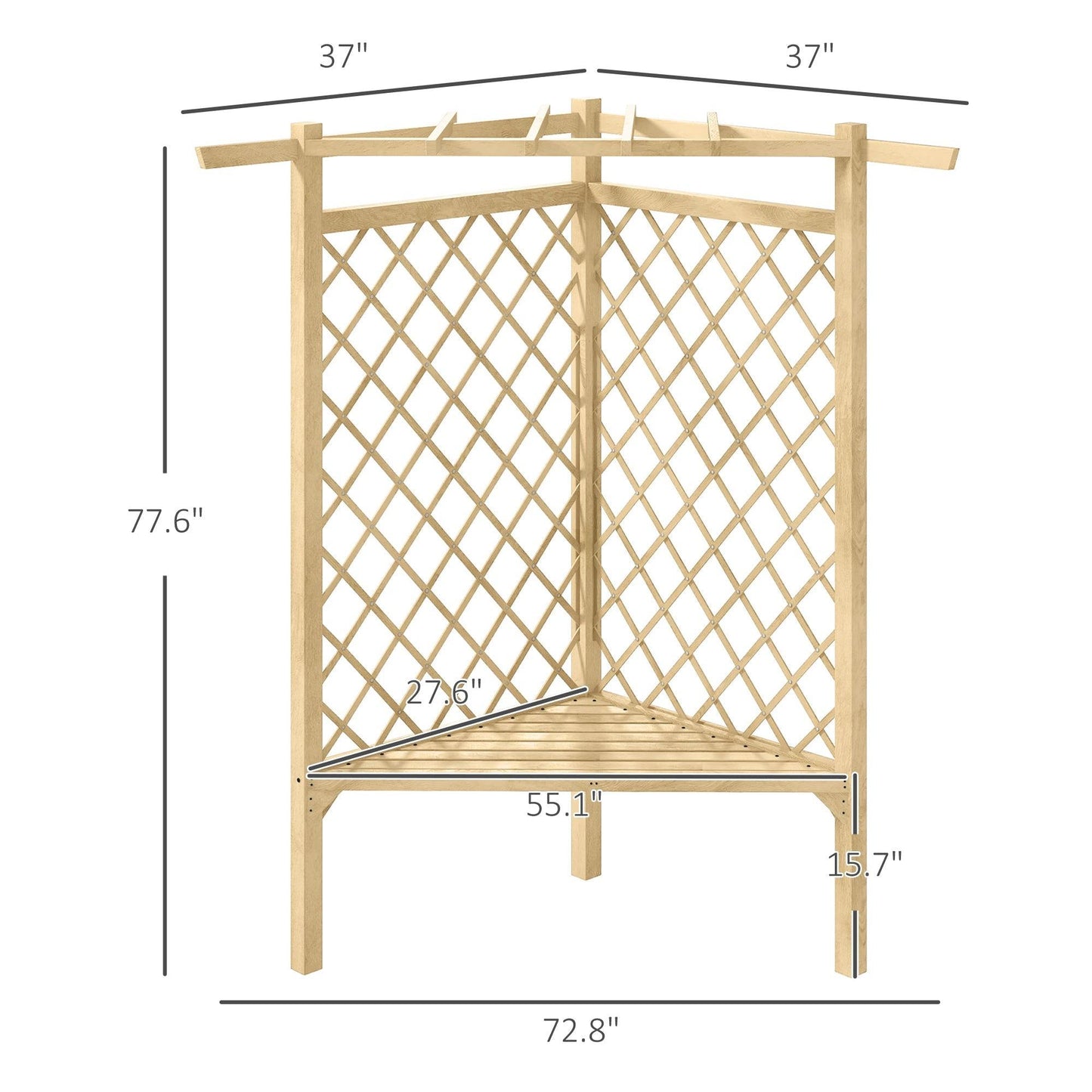 '-Outsunny 55" Garden Benches for Outdoors, Wooden Park Benches w/ Slatted Seat, Front Ponch w/ Screen Backrest, Climbing Vine, for Lawn, Park, Natural - Outdoor Style Company