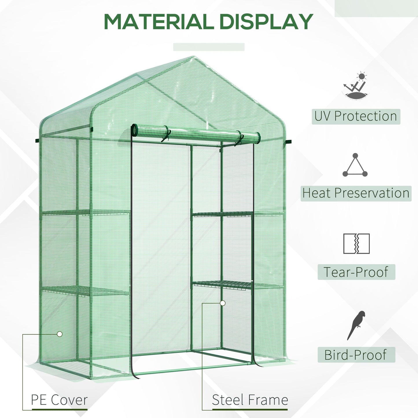 '-Outsunny 56" x 29" x 77" Walk-in Greenhouse, Garden Hot House with 4 Shelves, Roll-Up Door and Weatherized Cover, Green - Outdoor Style Company