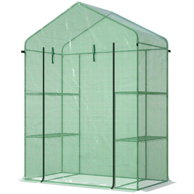 '-Outsunny 56" x 29" x 77" Walk-in Greenhouse, Garden Hot House with 4 Shelves, Roll-Up Door and Weatherized Cover, Green - Outdoor Style Company