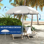 '-Outsunny 5.7' Beach Umbrella for Travel with Tilt, Adjustable Height, 2 Cup Holders, Hook, Vent, Ruffles, Cream White - Outdoor Style Company