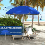 '-Outsunny 5.7' Beach Umbrella for Travel with Tilt, Adjustable Height, 2 Cup Holders, Hook, Vent, Ruffles, Sapphire Blue - Outdoor Style Company