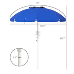 '-Outsunny 5.7' Beach Umbrella for Travel with Tilt, Adjustable Height, 2 Cup Holders, Hook, Vent, Ruffles, Sapphire Blue - Outdoor Style Company