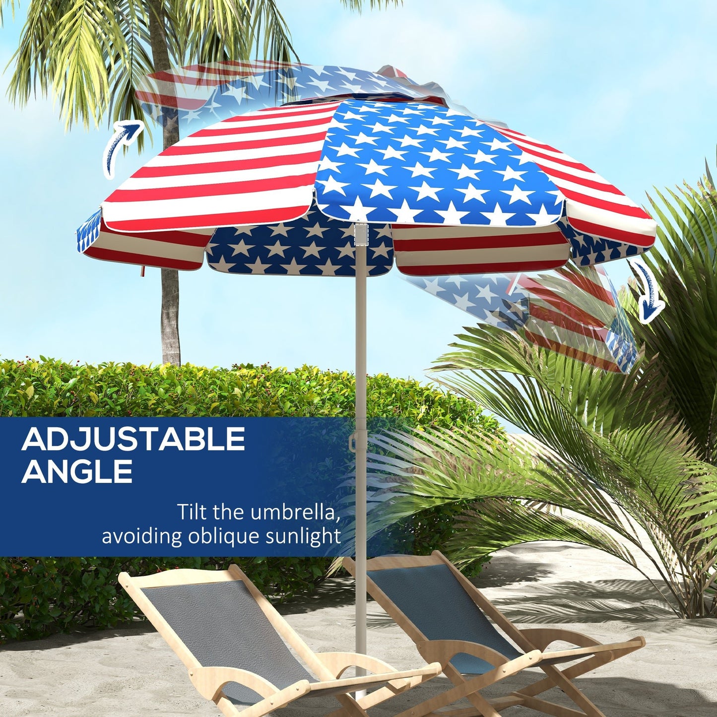 '-Outsunny 5.7' Beach Umbrella for Travel with Tilt, Vent, Flounce, Portable Outdoor Umbrella, American National Flag Pattern - Outdoor Style Company