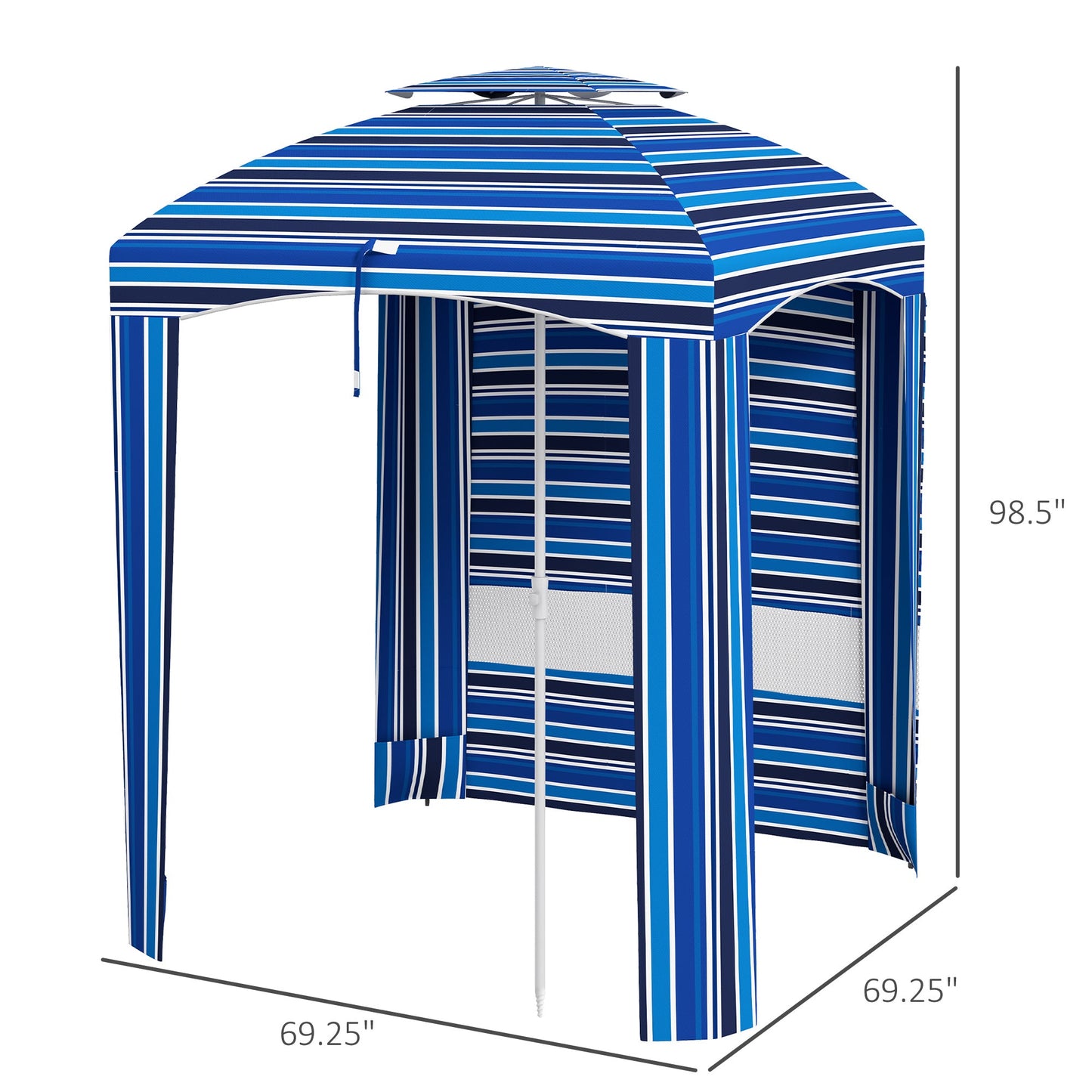 '-Outsunny 5.8' x 5.8' Cabana Umbrella for Travel, Vented Windows, Ruffles, Carry Bag, Outdoor Umbrella, Blue Strip - Outdoor Style Company