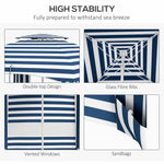 '-Outsunny 5.8' x 5.8' Cabana Umbrella for Travel, Vented Windows, Ruffles, Carry Bag, Outdoor Umbrella, Blue White Strip - Outdoor Style Company