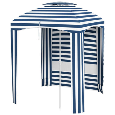 '-Outsunny 5.8' x 5.8' Cabana Umbrella for Travel, Vented Windows, Ruffles, Carry Bag, Outdoor Umbrella, Blue White Strip - Outdoor Style Company