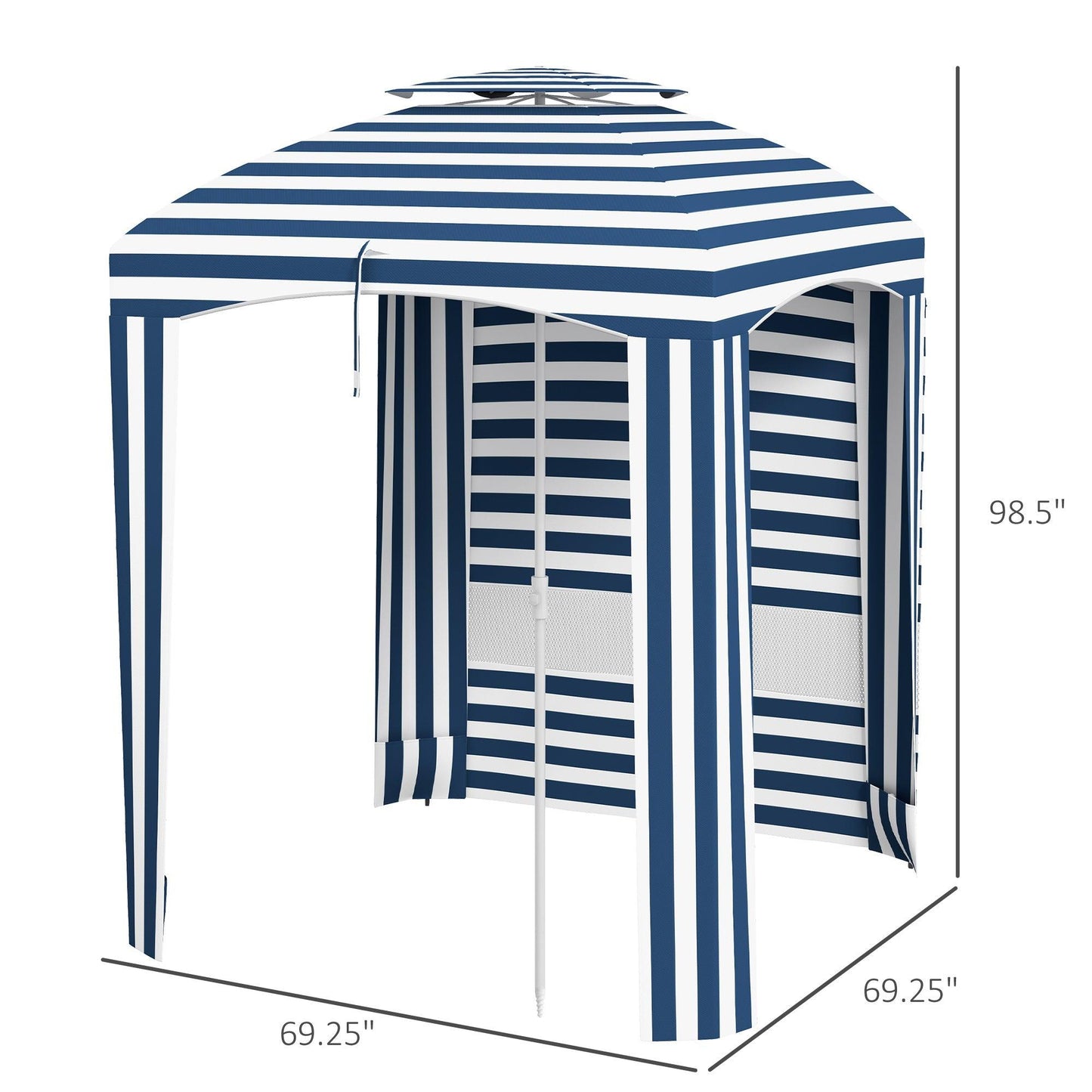 '-Outsunny 5.8' x 5.8' Cabana Umbrella for Travel, Vented Windows, Ruffles, Carry Bag, Outdoor Umbrella, Blue White Strip - Outdoor Style Company