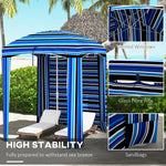 '-Outsunny 5.8' x 5.8' Cabana Umbrella with Single-top, Vented Windows, Ruffles, Carry Bag, Outdoor Umbrella, Blue Strip - Outdoor Style Company