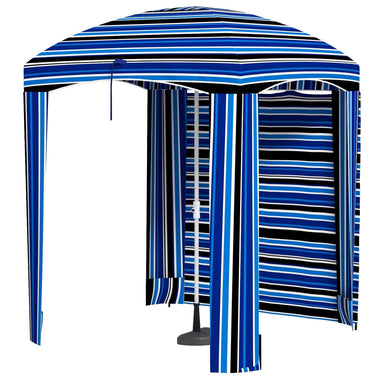 '-Outsunny 5.8' x 5.8' Cabana Umbrella with Single-top, Vented Windows, Ruffles, Carry Bag, Outdoor Umbrella, Blue Strip - Outdoor Style Company