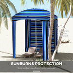 '-Outsunny 5.8' x 5.8' Cabana Umbrella with Single-top, Vented Windows, Ruffles, Carry Bag, Outdoor Umbrella, Blue Strip - Outdoor Style Company