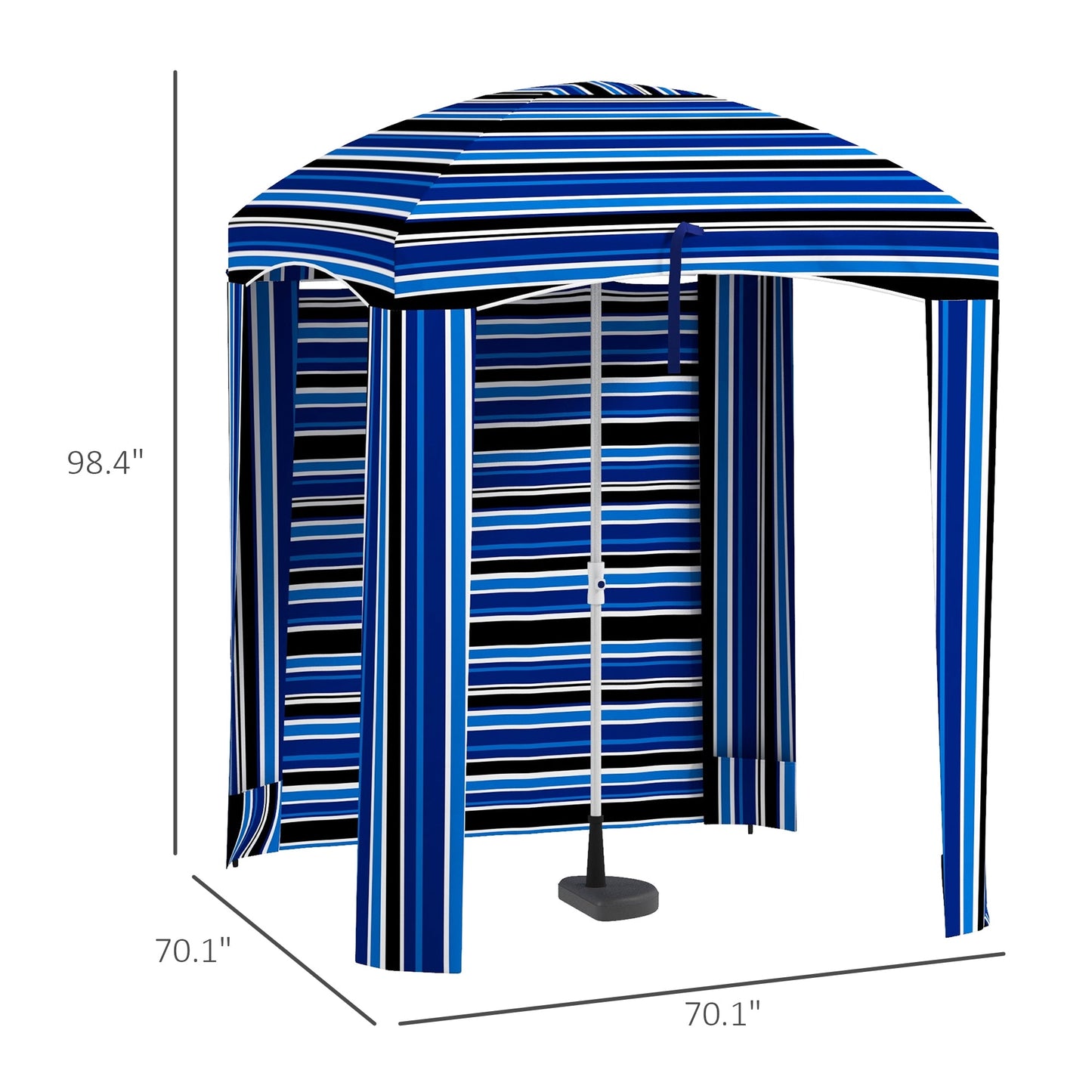 '-Outsunny 5.8' x 5.8' Cabana Umbrella with Single-top, Vented Windows, Ruffles, Carry Bag, Outdoor Umbrella, Blue Strip - Outdoor Style Company