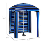 '-Outsunny 5.8' x 5.8' Cabana Umbrella with Single-top, Vented Windows, Ruffles, Carry Bag, Outdoor Umbrella, Blue Strip - Outdoor Style Company