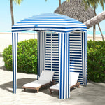 '-Outsunny 5.8' x 5.8' Cabana Umbrella with Single-top, Vented Windows, Ruffles, Carry Bag, Outdoor Umbrella, Blue White Strip - Outdoor Style Company