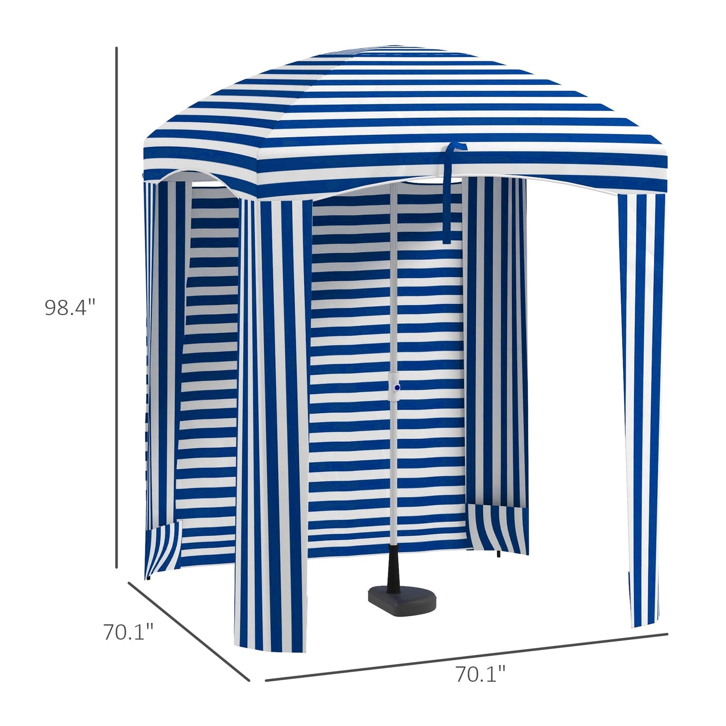 '-Outsunny 5.8' x 5.8' Cabana Umbrella with Single-top, Vented Windows, Ruffles, Carry Bag, Outdoor Umbrella, Blue White Strip - Outdoor Style Company