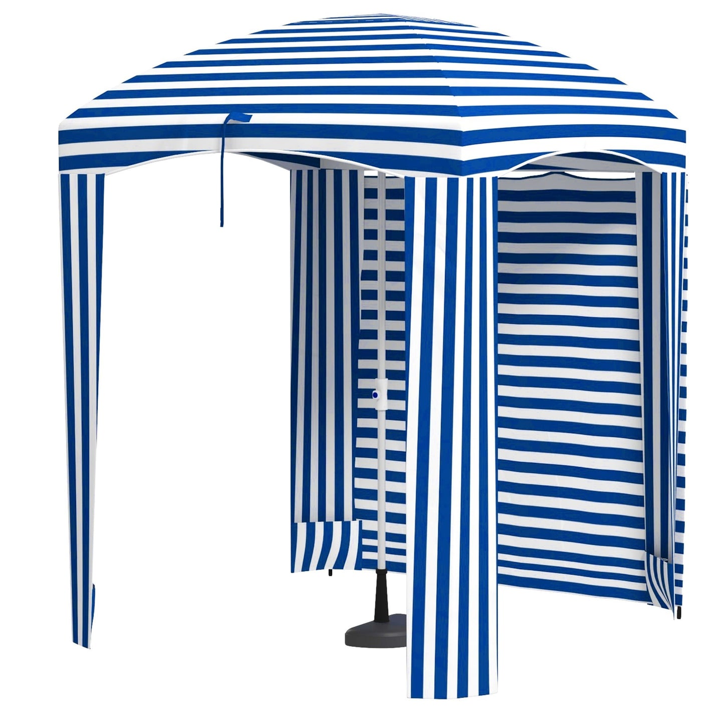 '-Outsunny 5.8' x 5.8' Cabana Umbrella with Single-top, Vented Windows, Ruffles, Carry Bag, Outdoor Umbrella, Blue White Strip - Outdoor Style Company