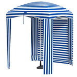 '-Outsunny 5.8' x 5.8' Cabana Umbrella with Single-top, Vented Windows, Ruffles, Carry Bag, Outdoor Umbrella, Blue White Strip - Outdoor Style Company