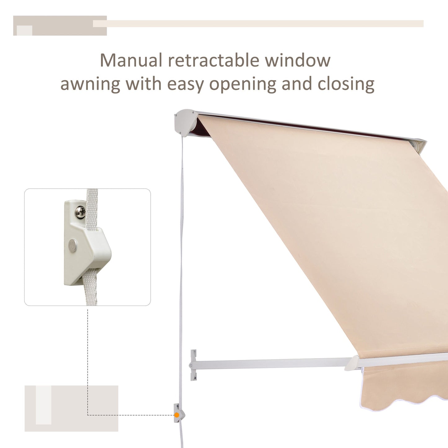 -Outsunny 6' Drop Arm Manual Retractable Patio Sun Window Awning with UV & Sun Protection & Included Hardware Cream - Outdoor Style Company