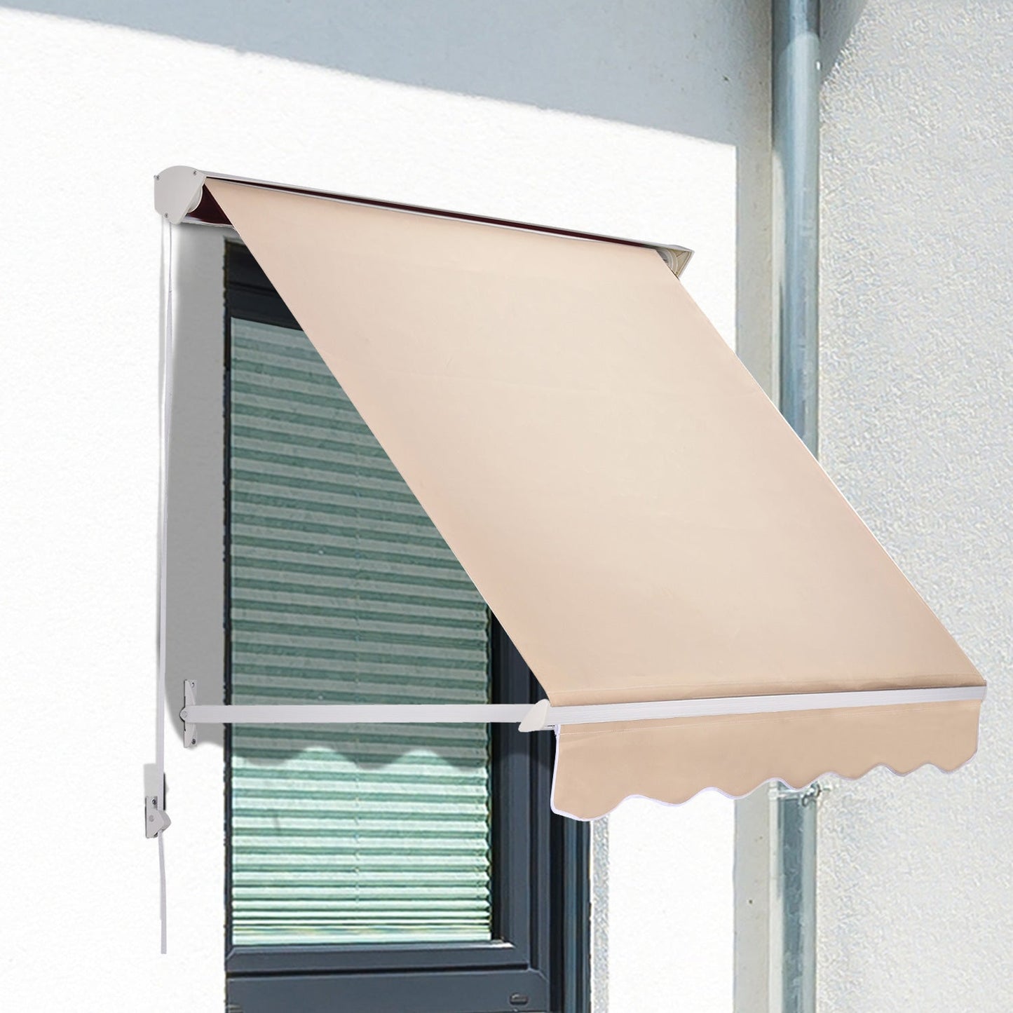 -Outsunny 6' Drop Arm Manual Retractable Patio Sun Window Awning with UV & Sun Protection & Included Hardware Cream - Outdoor Style Company