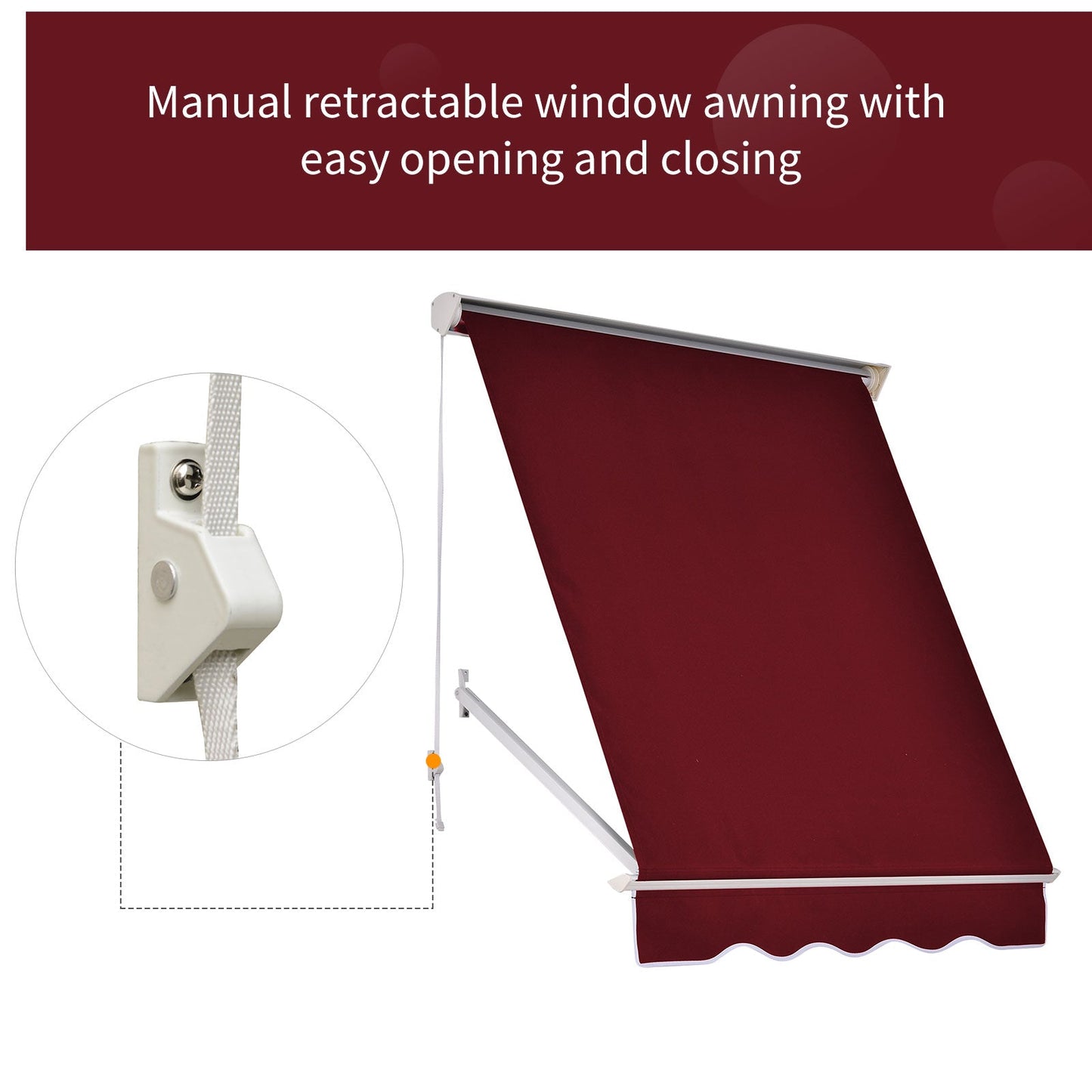 '-Outsunny 6' Drop Arm Manual Retractable Window Awning Sun Shade Shelter for Patio Balcony Outdoor, Aluminum, Wine Red - Outdoor Style Company