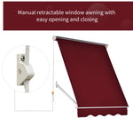 '-Outsunny 6' Drop Arm Manual Retractable Window Awning Sun Shade Shelter for Patio Balcony Outdoor, Aluminum, Wine Red - Outdoor Style Company