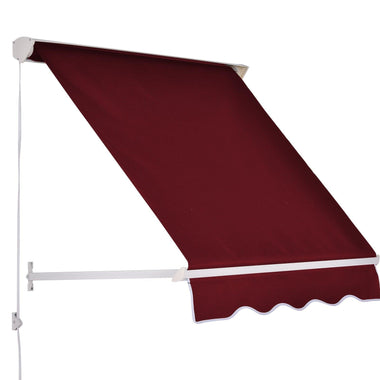 '-Outsunny 6' Drop Arm Manual Retractable Window Awning Sun Shade Shelter for Patio Balcony Outdoor, Aluminum, Wine Red - Outdoor Style Company