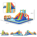 -Outsunny 6 in 1 Kids Inflatable Bounce House with Slide, Pool, Climbing Wall, Water Cannon, Basketball Hoop, Football Stand - Outdoor Style Company