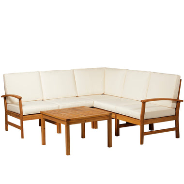 '-Outsunny 6 Piece Acacia Wood L Shaped Sectional Sofa Furniture Set - Teak - Outdoor Style Company