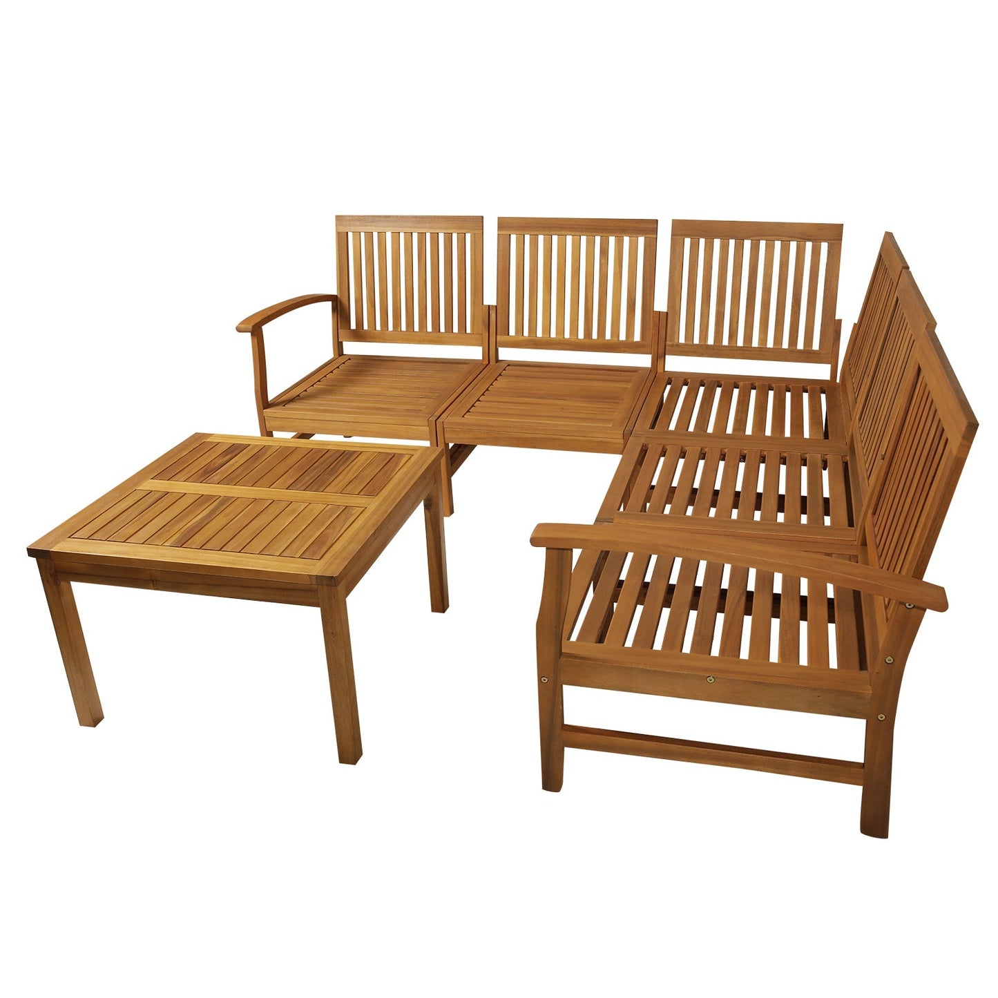 '-Outsunny 6 Piece Acacia Wood L Shaped Sectional Sofa Furniture Set - Teak - Outdoor Style Company