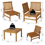 '-Outsunny 6 Piece Acacia Wood L Shaped Sectional Sofa Furniture Set - Teak - Outdoor Style Company