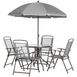 '-Outsunny 6 Piece Patio Dining Set for 4 with Umbrella, with 4 Folding Dining Chairs & Round Glass Table for Garden, Gray - Outdoor Style Company