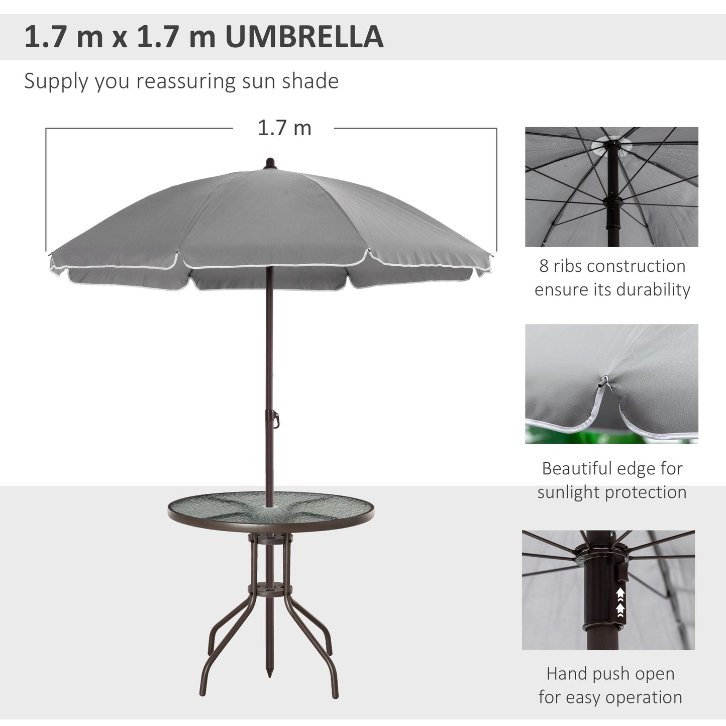 '-Outsunny 6 Piece Patio Dining Set for 4 with Umbrella, with 4 Folding Dining Chairs & Round Glass Table for Garden, Gray - Outdoor Style Company